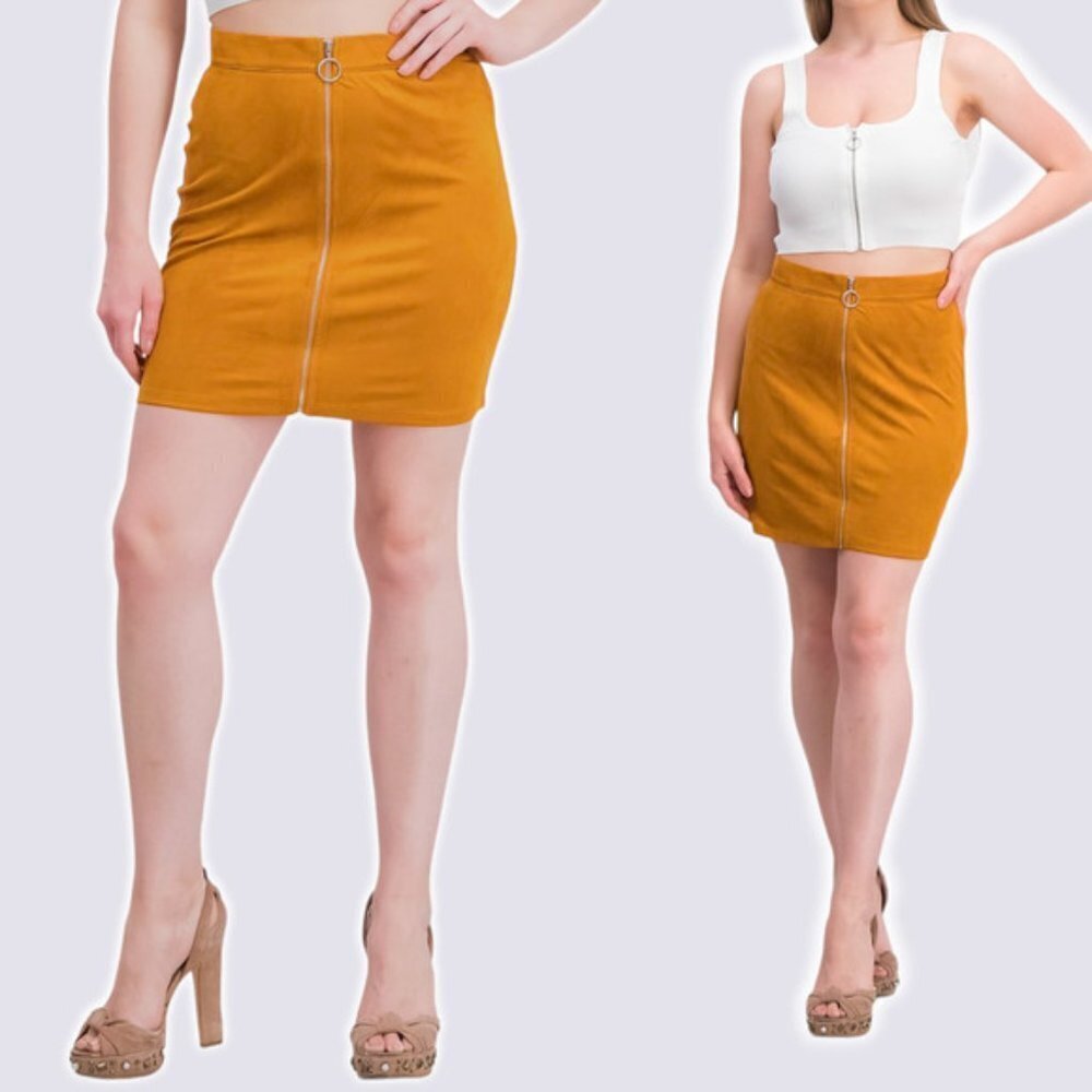 GUESS Faux Suede Front Zip Skirt Sz XS